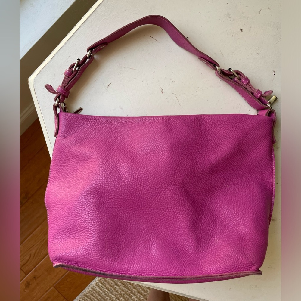 Italian leather fuschia shoulder bag
